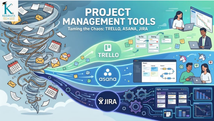 Featured image for the article: Taming the Chaos A Fun Guide to Project Management Tools Trello Asana and Jira